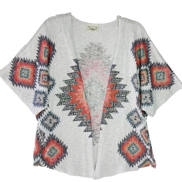 Vocal Sweaters - Vocal Southwest Knit Cardigan Womens Size XL Gray Jewel Studded Dolman Sleeve
